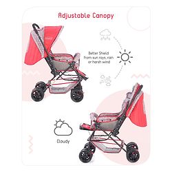 Babyhug Cosy Cosmo Stroller With Reversible Handle & Back Pocket - Bright Red