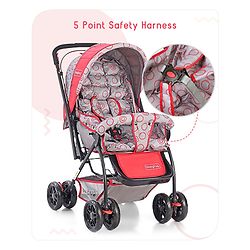 Babyhug Cosy Cosmo Stroller With Reversible Handle & Back Pocket - Bright Red