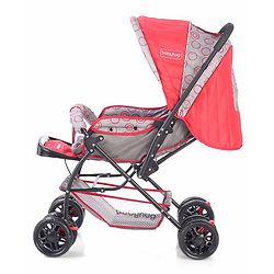 Babyhug Cosy Cosmo Stroller With Reversible Handle & Back Pocket - Bright Red