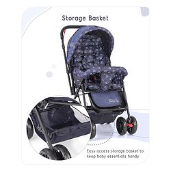 Babyhug Cocoon Stroller With Mosquito Net & Reversible Handle - Blue