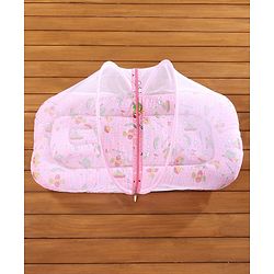 Babyhug Cotton Bedding Set With Center Zip Mosquito Net Transport In Star Print- Pink
