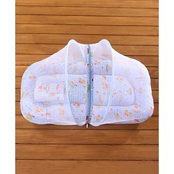 Babyhug Cotton Bedding Set With Center Zip Mosquito Net Transport In Star Print- Blue