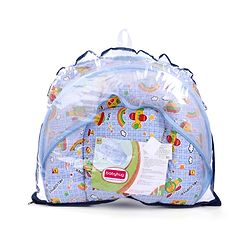 Babyhug Cotton Bedding Set With Center Zip Mosquito Net Transport In Star Print- Blue