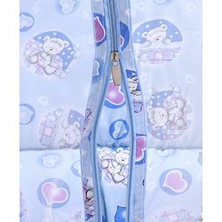 Babyhug Cotton Bedding Set with Center Zip Mosquito Net Heart Print- Blue