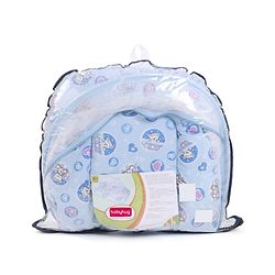 Babyhug Cotton Bedding Set with Center Zip Mosquito Net Heart Print- Blue