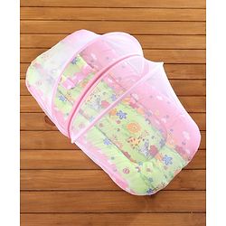Babyhug Cotton Bedding Set with Center Zip Mosquito Net Animals With House Print- Pink