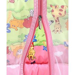 Babyhug Cotton Bedding Set with Center Zip Mosquito Net Animals With House Print- Pink