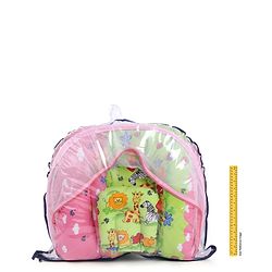 Babyhug Cotton Bedding Set with Center Zip Mosquito Net Animals With House Print- Pink