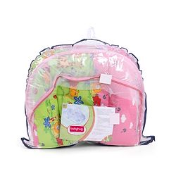 Babyhug Cotton Bedding Set with Center Zip Mosquito Net Animals With House Print- Pink