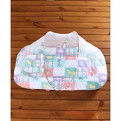 Babyhug Cotton Blend Bedding Set With Mosquito Net Animals In Checks Print - Purple