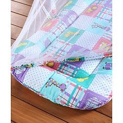 Babyhug Cotton Blend Bedding Set With Mosquito Net Animals In Checks Print - Purple