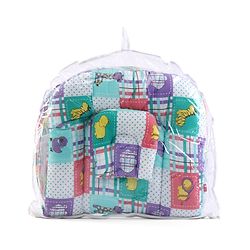 Babyhug Cotton Blend Bedding Set With Mosquito Net Animals In Checks Print - Purple