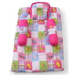 Babyhug Cotton Blend Baby Bedding Set With Animals In Checks Print-Pink