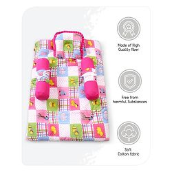 Babyhug Cotton Blend Baby Bedding Set With Animals In Checks Print-Pink