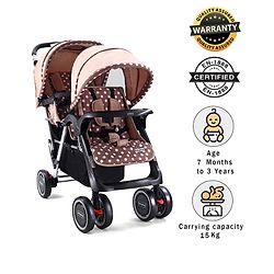 Babyhug Twinster Easy Foldable Twin Stroller with Adjustable Legrest - Coffee Brown