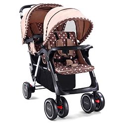 Babyhug Twinster Easy Foldable Twin Stroller with Adjustable Legrest - Coffee Brown