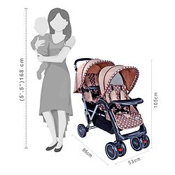 Babyhug Twinster Easy Foldable Twin Stroller with Adjustable Legrest - Coffee Brown
