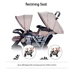 Babyhug Twinster Easy Foldable Twin Stroller with Adjustable Legrest - Coffee Brown