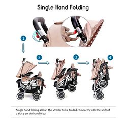 Babyhug Twinster Easy Foldable Twin Stroller with Adjustable Legrest - Coffee Brown