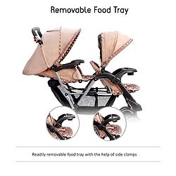 Babyhug Twinster Easy Foldable Twin Stroller with Adjustable Legrest - Coffee Brown