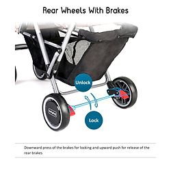 Babyhug Twinster Easy Foldable Twin Stroller with Adjustable Legrest - Coffee Brown