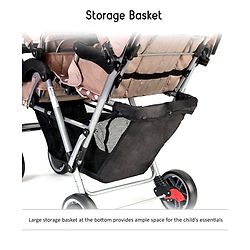 Babyhug Twinster Easy Foldable Twin Stroller with Adjustable Legrest - Coffee Brown