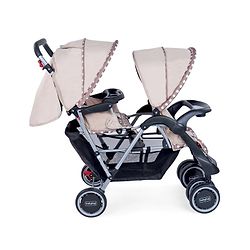 Babyhug Twinster Easy Foldable Twin Stroller with Adjustable Legrest - Coffee Brown