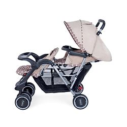 Babyhug Twinster Easy Foldable Twin Stroller with Adjustable Legrest - Coffee Brown