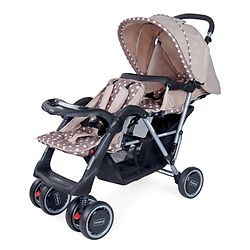 Babyhug Twinster Easy Foldable Twin Stroller with Adjustable Legrest - Coffee Brown