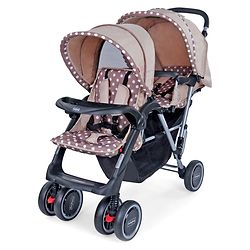 Babyhug Twinster Easy Foldable Twin Stroller with Adjustable Legrest - Coffee Brown