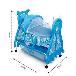 Babyhug Love Teddy Print Bassinet with Swing Lock Function and Detachable Inner Storage Basket  Blue| Storage Basket| Wheels with Lock| Mosquito Net