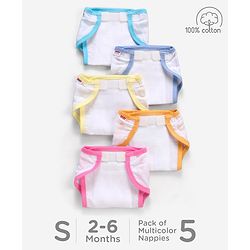 Babyhug 100% Cotton Cloth Nappies With Velcro Small Set Of 5 - Multicolor