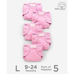 Babyhug Muslin Cotton Reusable Cloth Nappies With Velcro Large  Set Of 5 - Pink