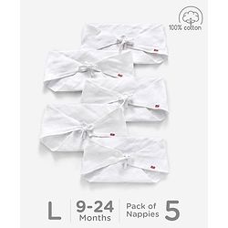 Babyhug 100% Cotton Triangle Cloth Nappies Large Set Of 5 - White