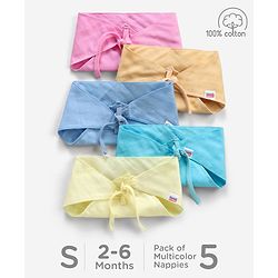 Babyhug 100% Cotton Triangle Cloth Nappies Small Set Of 5 - Multicolor