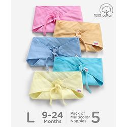 Babyhug 100% Cotton Triangle Cloth Nappies Large Set Of 5 - Multicolor