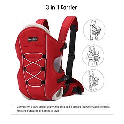 Babyhug Cuddle Up 3 Way Baby Carrier With Padded Lumbar Strap - Red