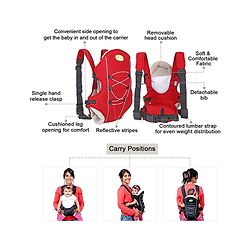 Babyhug Cuddle Up 3 Way Baby Carrier With Padded Lumbar Strap - Red