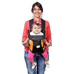 Babyhug Kangaroo Pouch 3 Way Baby Carrier Flexible Head Support - Orange & Black