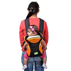Babyhug Kangaroo Pouch 3 Way Baby Carrier Flexible Head Support - Orange & Black