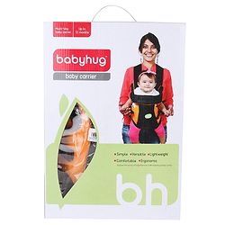 Babyhug Kangaroo Pouch 3 Way Baby Carrier Flexible Head Support - Orange & Black