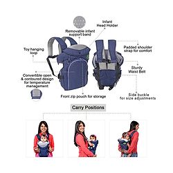 Babyhug Comfort Nest 3 Way Baby Carrier With Adjustable Infant Head Support - Navy