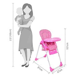 Babyhug Easy Diner High Chair With 5 Adjustable Heights & 3 Level Seat Recline - Pink