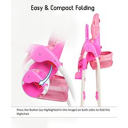Babyhug Easy Diner High Chair With 5 Adjustable Heights & 3 Level Seat Recline - Pink