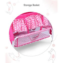 Babyhug Happy Kitty Print Bassinet with Mosquito net and detachable inner storage basket - Pink