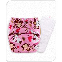 Babyhug Free Size Reusable Cloth Nappies With Insert Monkey Print - Pink