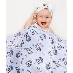 Babyhug Lightweight Single Ply Mink Blanket Teddy Print - Light blue