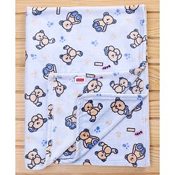 Babyhug Lightweight Single Ply Mink Blanket Teddy Print - Light blue