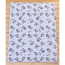 Babyhug Lightweight Single Ply Mink Blanket Teddy Print - Light blue