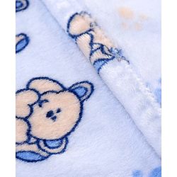 Babyhug Lightweight Single Ply Mink Blanket Teddy Print - Light blue
